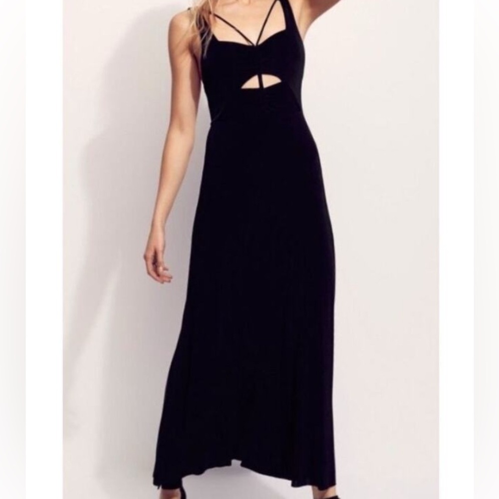 Free People Hypnotized Knit Black Maxi Dress Strappy Cutout